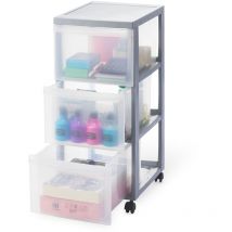 Torre di stoccaggio in plastica, Cassetto da scrivania da 15 litri, Con ruote, DC-303, Argento, Manico ergonomico - L40 x P29 x A61,5 cm - Iris Ohyama