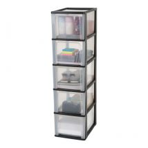 Cassettiera in Plastica, Portaoggetti, 5 Cassetti Grandi, Nero, Apertura Facile, Formato A4, A5 e A6, Organizzatore, Per Ufficio, Scuola, Cartoleria,