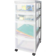 Torre di stoccaggio in plastica, Cassetto da scrivania 7 x 15L, Con ruote, DC-322, Argento, Manico ergonomico - L40 x P29 x A61,5 cm - Iris Ohyama