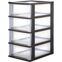 Iris Ohyama, Kunststoff Schubladenbox mit 4 flachen Schubladen, Schwarz, Easy-Pull-System, A4, A5 & A6 Format, Schreibtisch Organizer für Büro,