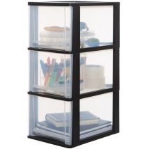 Kunststoff Schubladenbox mit 3 tiefen Schubladen, Schwarz, Easy-Pull-System, A4, A5 & A6 Format, Schreibtisch Organizer für Büro, Schule,