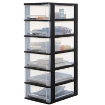 Iris Ohyama - Cassettiera in plastica, Formato A4, H72.5cm / 6 Cassetti , Sistema stop, Organizer con cassetti, Senza bpa, Quaderno, libri, Nero,