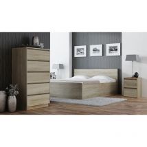 Iris T2 - Mesita de noche 2 cajones estilo moderno - 55x43x40 cm - Mesita de noche - Mueble auxiliar - Aspecto madera