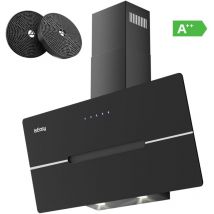 Iseasy - Campana de cocina 90 cm 3 Niveles de Potencia Capacidad de Succión de 524 m³/h Control Tactil Negro con 2 filtros de carbón,iluminación