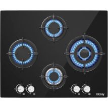 Iseasy - Empotrado Placa De Gas,4 Quemadores 3,3/2,7/1,75/1kw 64cm,gas Natural/propano,negro,cristal-4 Fuegos