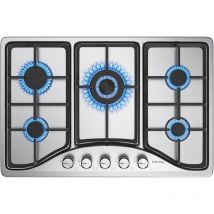 Empotrado Placa de gas,5 Quemadores,76cm,Gas Natural/Propano,Negro,Acero inoxidable-5 fuegos - Iseasy