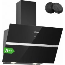 Hotte de Cuisine Inclinée, Hottes Aspirantes 60cm, 524 m³/h Puissance d'aspiration élevée, Evacuation ou Recyclage, 4 Vitesses, 58 dB, Lumières led,