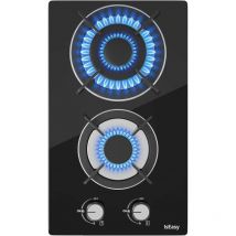 Placa de gas de 2 Quemadores 3,3/1kw 31cm,Gas Natural/Propano,Negro,Cristal-2 fuegos - Iseasy