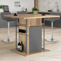 Isla central ugo de 110 cm en madera gris e imitación haya con armarios de diseño industrial