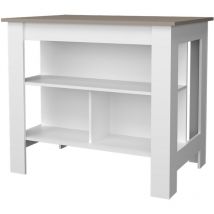 Tuhome Concept - Isla de cocina Cala en melamina con 3 estantes , Taupe / Blanco , 90 cm x 103 cm x 70 cm