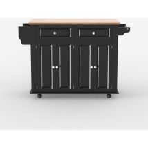 Isla De Cocina Con Ruedas, 2 Cajones, 4 Puertas Y Especiero Turchese - Negro