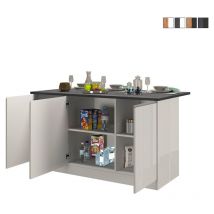 Lot central moderne 3 portes 155x90x90 cm avec table Deaton pour cuisine - Blanc - Gris