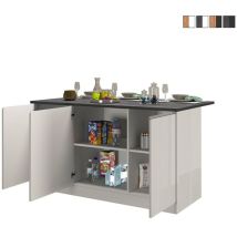 Kücheninsel 3 Türen Für Moderne Küche 155x90x90cm Mit Tisch Deaton - Weiß - Grau