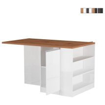Isola Da Cucina 2 Ante 160x90x90cm - Nautilus - Colore: Bianco Laccato Lucido-rovere Wotan