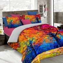 Italian Bed Linen Parure Copripiumino con Stampa Digitale a Copertura Totale Sul Sacco e Sulle Federe 2 Posti 100% Cotone, Multicolore (SD47),
