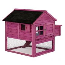 Suinga - Poulailler en Bois Rose à 2 Niveaux pour Poules 111x100x100 cm avec Nid Élevé et Parc Inférieur
