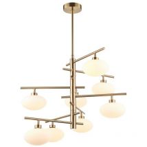 Fiorenzo - Sospensione moderna a sospensione in ottone a 8 luci con paralume bianco, G9 - Italux
