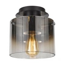 Italux - Javier - Modern Flush Ceiling Light Black, Smoky 1 Light with Glass Shade, E27
