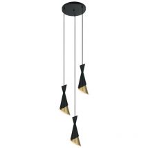 Italux - Malia - Pendentif suspendu moderne noir, or 3 lumières, E27
