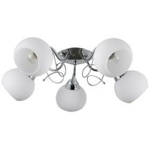 Italux - Masseri - Plafonnier Stylisé Plafonnier Chrome, Blanc 5 Lumière avec Abat-Jour Blanc, E27