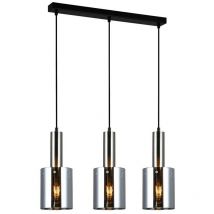 Sardo - Lampadario moderno a sospensione nichel satinato a 3 luci con paralume fumè, attacco E27 - Italux