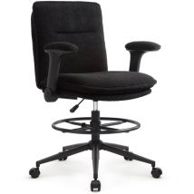 IWMH Chaise de Bureau avec Roulettes, Fauteuil Réglable en Hauteur avec Anneau Repose-pieds et Accoudoirs Pliables, Siege pour Bureau Chambre Salon