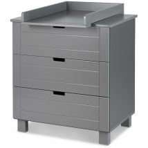 Klups - iwo Commode à langer avec plan à langer amovible et 3 tiroirs Gris