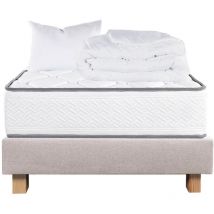 Altobuy - izac - Pack Matelas + Sommier Tapissier Beige 90x190 cm + 1 Oreiller + 1 Couette