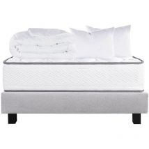 Altobuy - izac - Pack Matelas + Sommier Tapissier Gris 140x200 cm + 2 Oreillers + 1 Couette