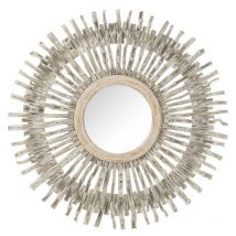 J-line - Miroir rond cadre en bois vieilli D100cm