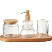 Ensemble de 4 accessoires de salle de bain en verre et bois