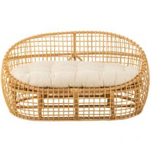 J-line - Canapé 2 places en rotin naturel avec coussin écru - carnac