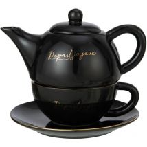 J-line - Théière égoïste en porcelaine noire Départ Joyeux
