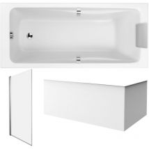 Pack baignoire droite 170 x 70 Jacob Delafon Odéon up + pare bain 1 volet chromé + tablier en angle + vidage