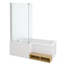 Jacob Delafon - Pack bañera bañera ducha 160 x 90 Neo versión izquierda + delantal + mampara de bañera cromada