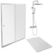 Receveur douche Jacob Delafon Ipso, 140 x 80 cm + paroi coulissante + colonne douche Brigitte