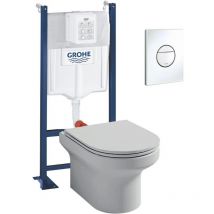Pack wc suspendu + abattant + Bâti support + Sail Plaque de commande wc rond blanc