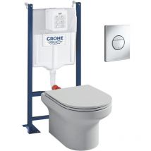 Pack wc suspendu + abattant + Bâti support + Sail Plaque de commande wc rond chromé