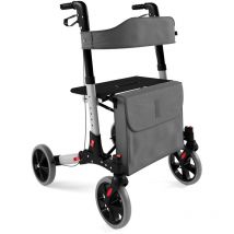 Jago - Andador para Ancianos - de 4 Ruedas, Plegable, Ligero, de Aluminio, con Asiento y Respaldo, Frenos, Bolsa de Compras, Gris - Rollator,