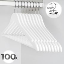 Jago Perchas de Madera - Juego de 100, Gancho Giratorio 360°, Longitud 44,5 cm, con Barra Antideslizante y Muescas, Blanco - Colgadores para