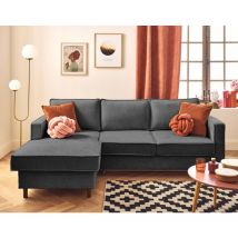 Lisa Design - Jake - canapé d'angle gauche 4 places convertible avec coffre en tissu velours relief
