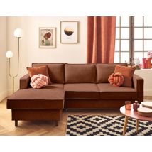 Lisa Design - Jake - canapé d'angle gauche 4 places convertible avec coffre en tissu velours relief