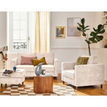 Lisa Design - Jake - fauteuil en tissu velours relief - pieds en bois foncé
