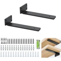 Jalleria - Wandregalhalterung, 2 Stück 20 cm/8 Zoll robuste Industrie-Regalhalterung, schwarze Metall-L-Halterungen zur Unterstützung von DIY-Regalen