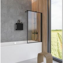 Pare-baignoire pliant, 80 x 140 cm, verre 5 mm, paroi de baignoire 1 volet, écran de baignoire pivotant Schulte, profilé noir, cadre sérigraphié noir