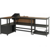 Jamais utilisé] Aluminium Outdoor-Küche 3-pièces HHG 810, cuisine extérieure jardin chariot de service seau à glace armoire, anthracite, aspect bois