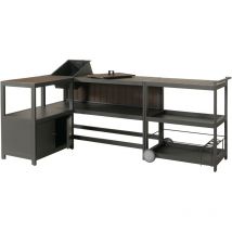 Jamais utilisé] Aluminium Outdoor-Küche 3-pièces HHG 810, cuisine extérieure jardin chariot de service seau à glace armoire, anthracite, aspect bois