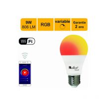 Ampoule connectée LED E27 9W 806Lm RGB Dimmable - compatible avec Alexa ou Google Home - garantie 2 ans