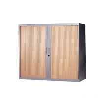 Armoire Basse à Rideaux de Bureau MTI 120x105x43cm 2 Tablettes Corps Gris Rideaux Hêtre - AM1210R-SLHE