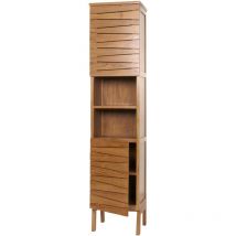 Jamais utilisé] Armoire haute en teck HHG 501, armoire de salle de bain, 2 portes 6 compartiments, teck de qualité B-Grade (bois de cœur, 20-30 ans)